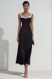 Black and White Spaghetti Straps Sheath Maxi Formal Dress