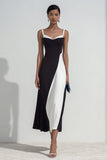 Black and White Patchwork Spaghetti Straps Maxi Sheath Formal Dress
