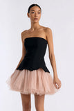 Short Black and Pink A Line Tulle Strapless Cocktail Dress