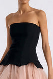 Short Black and Pink A Line Tulle Strapless Cocktail Dress