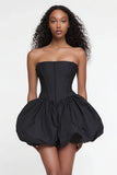 Short Satin Corset Strapless A Line Little Black Dress