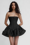 Simple Short Satin Strapless Corset A Line Little Black Dress