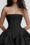 Simple Short Satin Strapless Corset A Line Little Black Dress