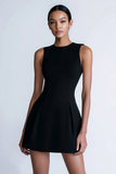 Simple A Line Satin Crew Neck Sleeveless Little Black Dress