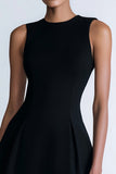 Simple A Line Satin Crew Neck Sleeveless Little Black Dress