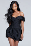 Black Ruched Off the Shoulder Short Cocktail Dress