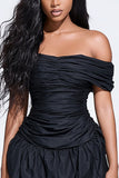Ruched Off the Shoulder Tight Little Black Dress