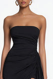 Simple Bodycon Strapless Ruched Little Black Dress with Ruffles
