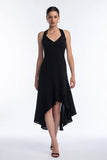 Simple A Line Halter High-Low Black Tie Dress