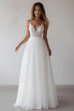 White A Line Spaghetti Straps Maxi Rehearsal Dinner Dress with Lace