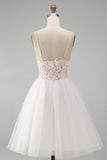 White Spaghetti Straps A Line Short Wedding Dress with Lace