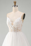 White Spaghetti Straps A Line Short Wedding Dress with Lace