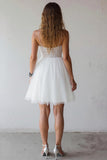 White Spaghetti Straps A Line Short Wedding Dress with Lace