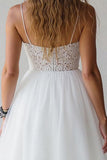 White Spaghetti Straps A Line Short Wedding Dress with Lace