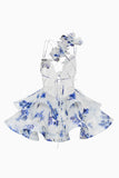 Cute Pink Floral Tiered A Line Short Prom Dress with Ruffles