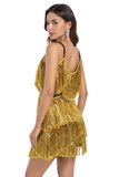 Sparkly Golden Tight Tiered Short Prom Dress with Fringes