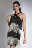 Sparkly Black and Silver Bodycon Tiered Short Prom Dress with Fringes