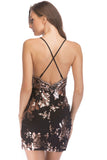 Sparkly Spaghetti Straps Black Sequin Mini Tight Prom Dress with Slit