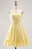 Sparkly Yellow Corset A Line Short Cocktail Dress with Beading