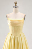Sparkly Yellow Corset A Line Short Cocktail Dress with Beading