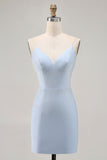 Sparkly Blue Tight Short Backless Prom Dress with Beading