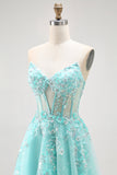 Sparkly Corset Green A Line Long Prom Dress with Lace