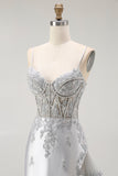 Sparkly Grey Mermaid Corset Maxi Prom Dress with Beading