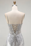 Sparkly Grey Mermaid Corset Maxi Prom Dress with Beading