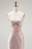 Sparkly Blush Corset Beaded Mermaid Long Prom Dress