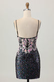 Sparkly Black Pink Short Sequin Cocktail Dress with Appliques