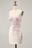 Sparkly Black Pink Short Sequin Cocktail Dress with Appliques