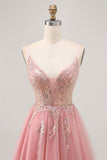 Sparkly Blush Beaded Tulle A Line Short Prom Dress with Sequins