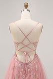 Sparkly Blush Beaded Tulle A Line Short Prom Dress with Sequins