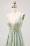 Sparkly Green Tulle V-Neck Beaded Short A Line Prom Dress