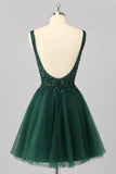 Sparkly Short Dark Green A Line Cocktail Dress with Beading