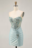 Sparkly Corset Lilac Tight Short Cocktail Dress with Beading