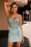 Sparkly Grey Green Corset Tight Short Cocktail Dress with Sequins