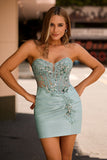 Sparkly Grey Green Corset Tight Short Cocktail Dress with Sequins