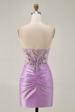 Sparkly Corset Lilac Tight Short Cocktail Dress with Beading