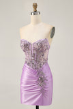 Sparkly Corset Lilac Tight Short Cocktail Dress with Beading