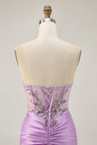 Sparkly Corset Lilac Tight Short Cocktail Dress with Beading
