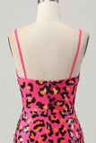 Sparkly Fuchsia Leopard Sequined Tight Short Prom Dress