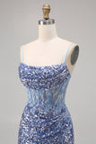 Sparkly Peacock Green Sequins Spaghetti Straps Mini Prom Dress