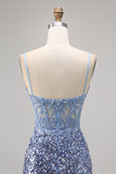 Sparkly Peacock Green Sequins Spaghetti Straps Mini Prom Dress
