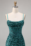 Sparkly Grey Blue Corset Sequins Tight Mini Prom Dress with Slit