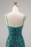 Sparkly Peacock Green Sequins Spaghetti Straps Mini Prom Dress