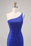 Sparkly Royal Blue One Shoulder Tight Short Prom Dress with Rhinestones