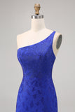 Sparkly Royal Blue One Shoulder Tight Short Prom Dress with Rhinestones