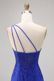 Sparkly Royal Blue One Shoulder Tight Short Prom Dress with Rhinestones