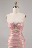 Blush Metallic Ruched Cut Out Tight Mini Prom Dress